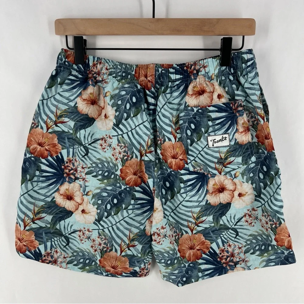 Franks Maui Sky Floral Print Mid Length Swim Trunks Lightweight Quick Dry Size M